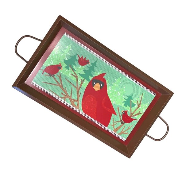 Gund Cardinal Bird Serving Tray Rectangular with Handles Christmas Decor - Picture 4 of 11